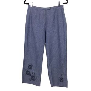 Norton Studio Women's Chambray Applique High Rise Cotton Blue Capri Pant 8
